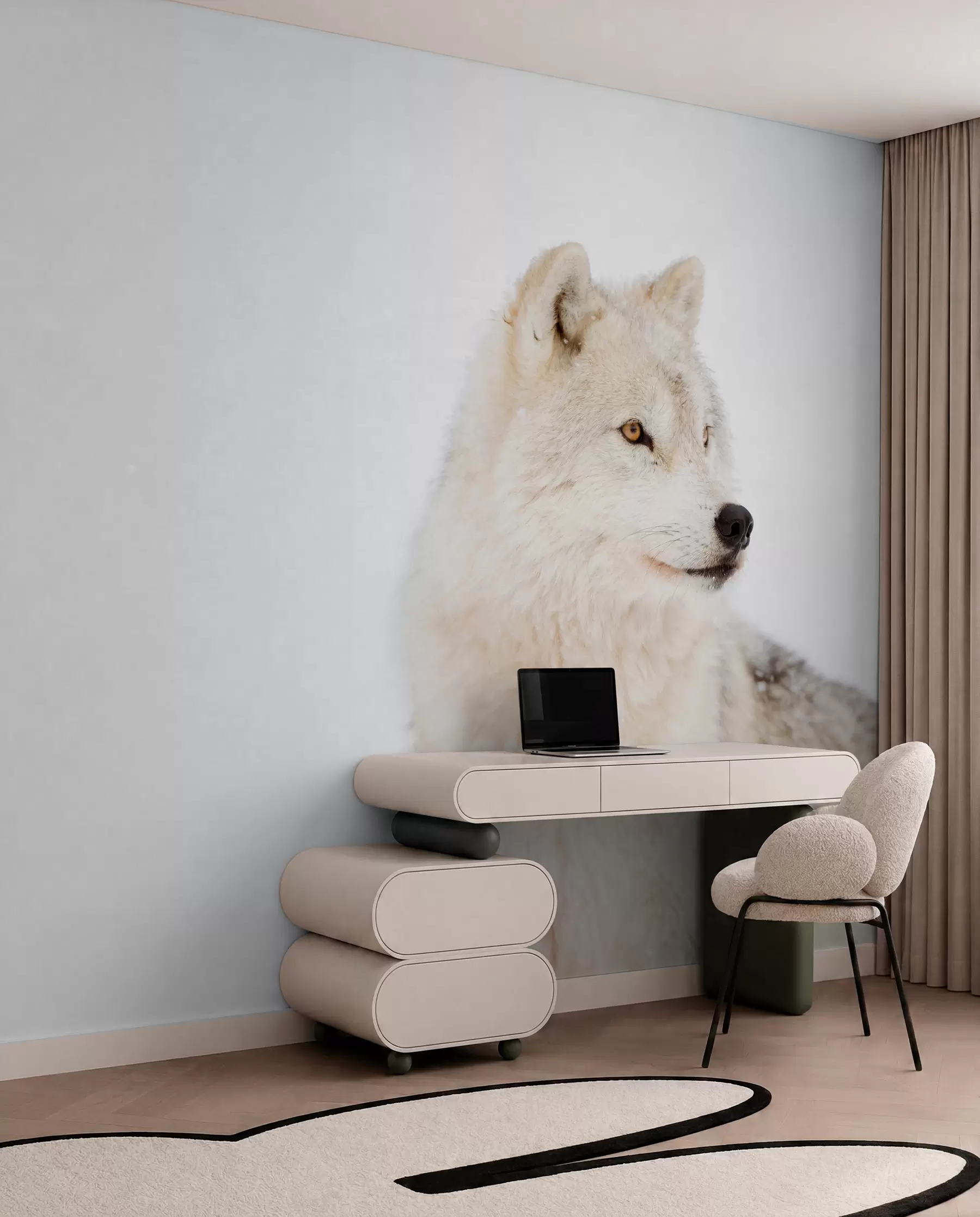 fototapet Lup arctic pe fundal alb u98189