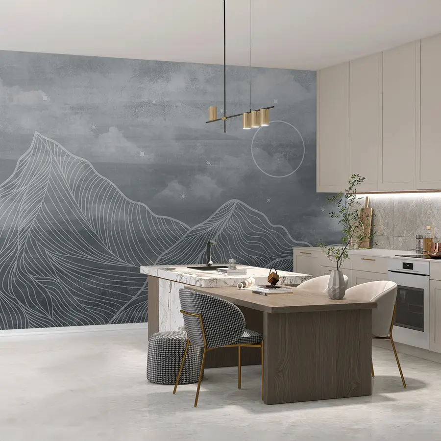 fototapet Textura Grunge cu nori și munți, culoare gri, tema naturii Art u98838v1