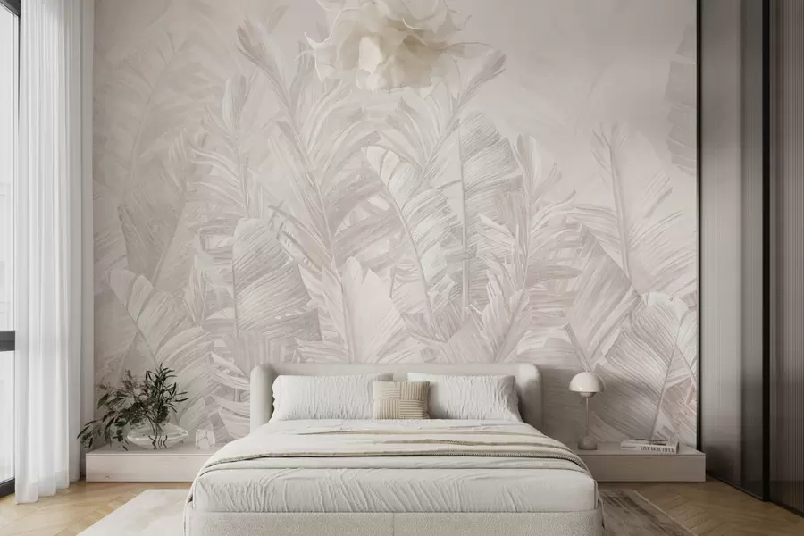fototapet Frunze tropicale bej la modă u98951
