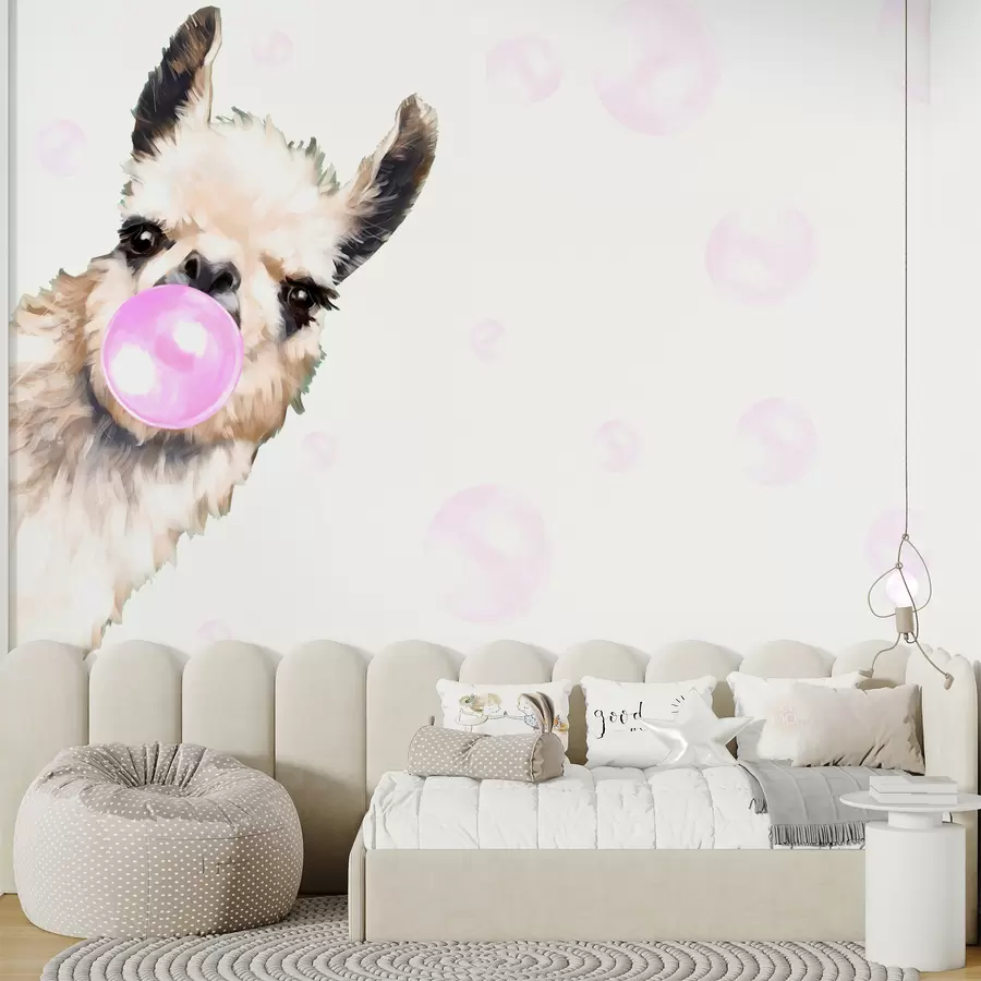 fototapet Lama amuzant și bule roz u98952