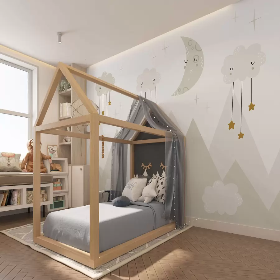 fototapet Munți, nori și lună în stil scandinav u98920