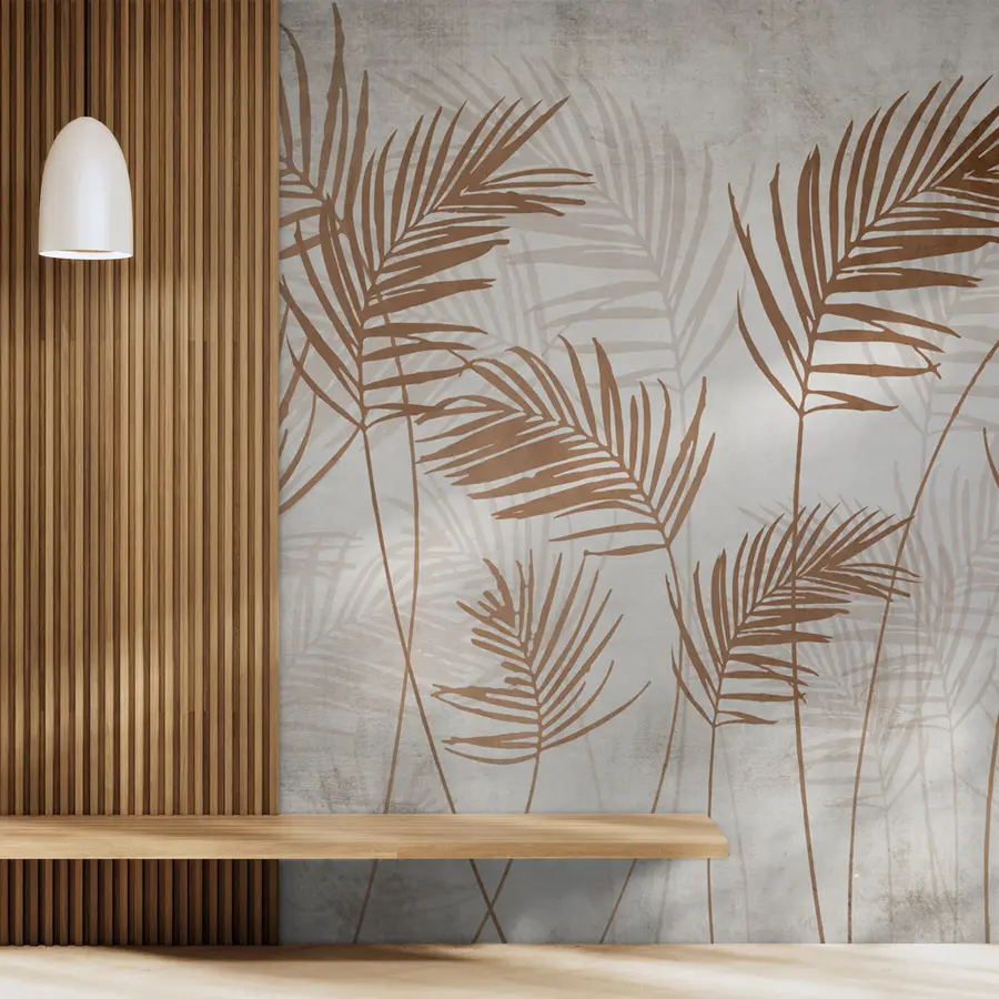 fototapet Design tapet cu copaci tropicali și frunze în pădurea cețoasă u98974