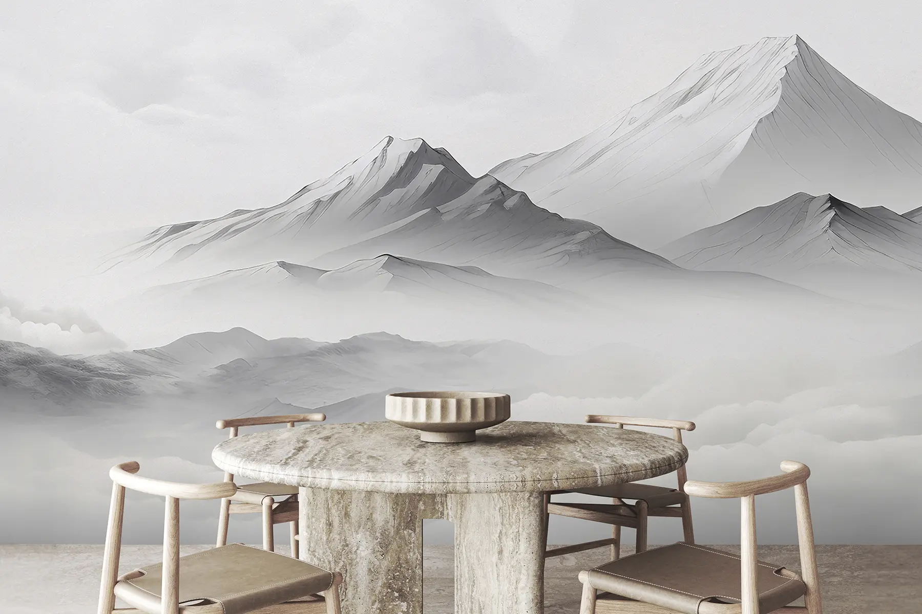 fototapet Munți în nori, ceață, culoare gri, peisaj u99458d1