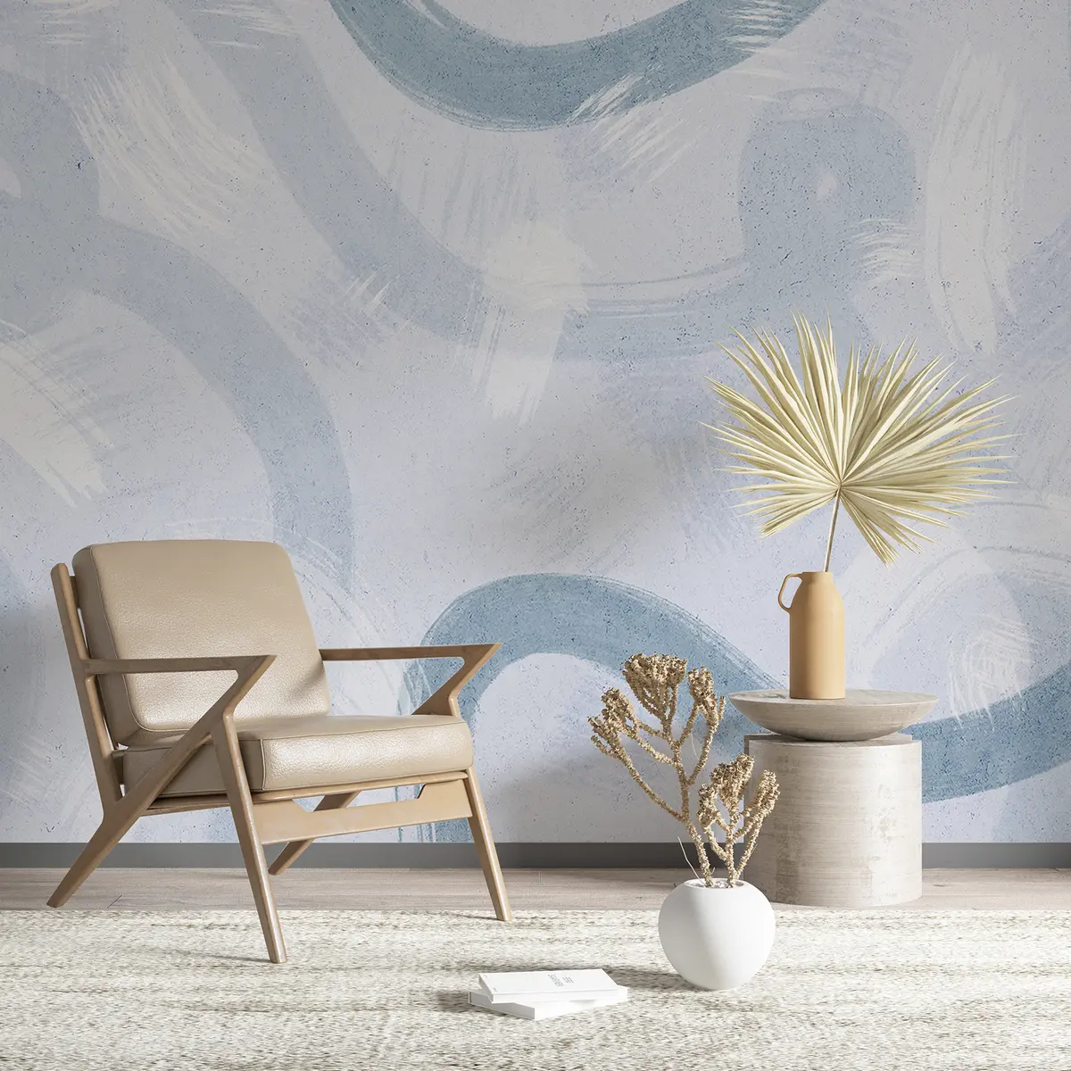 fototapet Lovituri de perie, model abstract desenat manual, culori albastre u99656v1