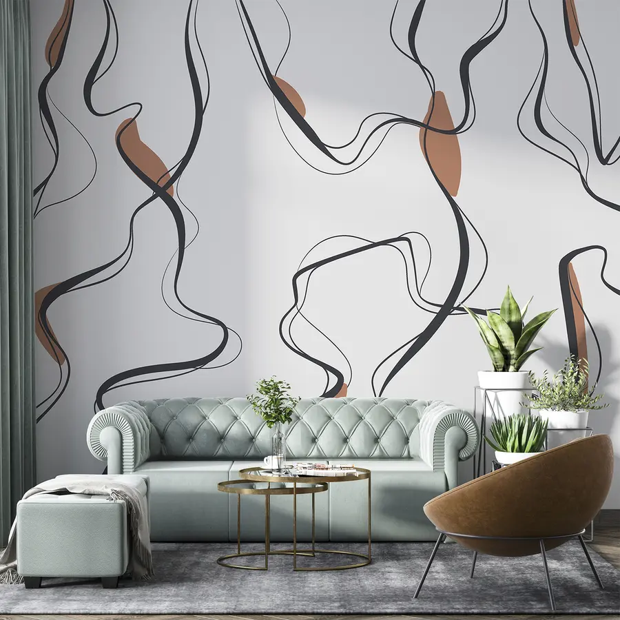 fototapet Cerneală desen arta, model abstract, linii geometrice, gri și portocaliu u99659v3